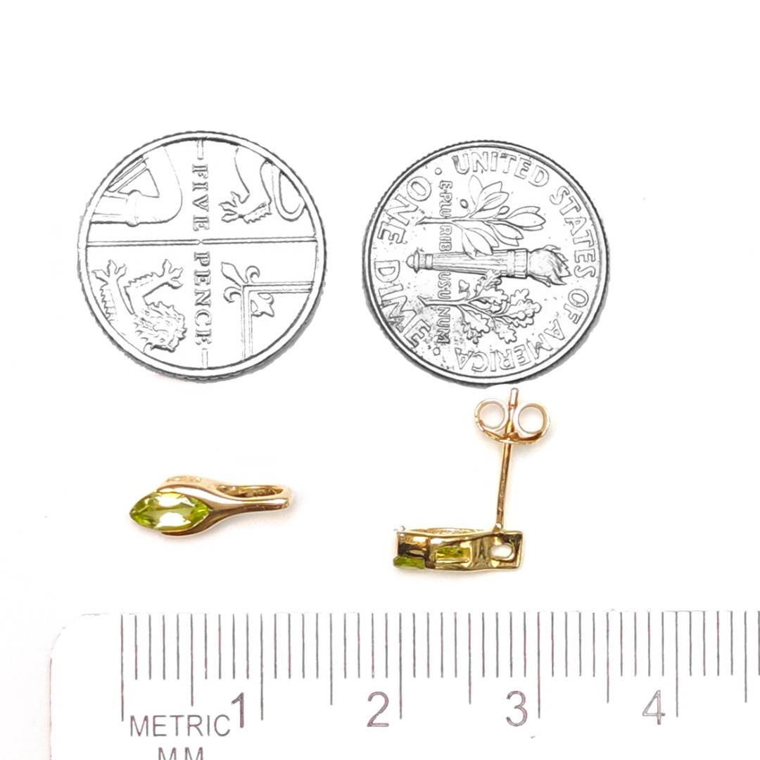 Peridot Earrings 9ct Yellow Gold Studs Minimalist Marquise