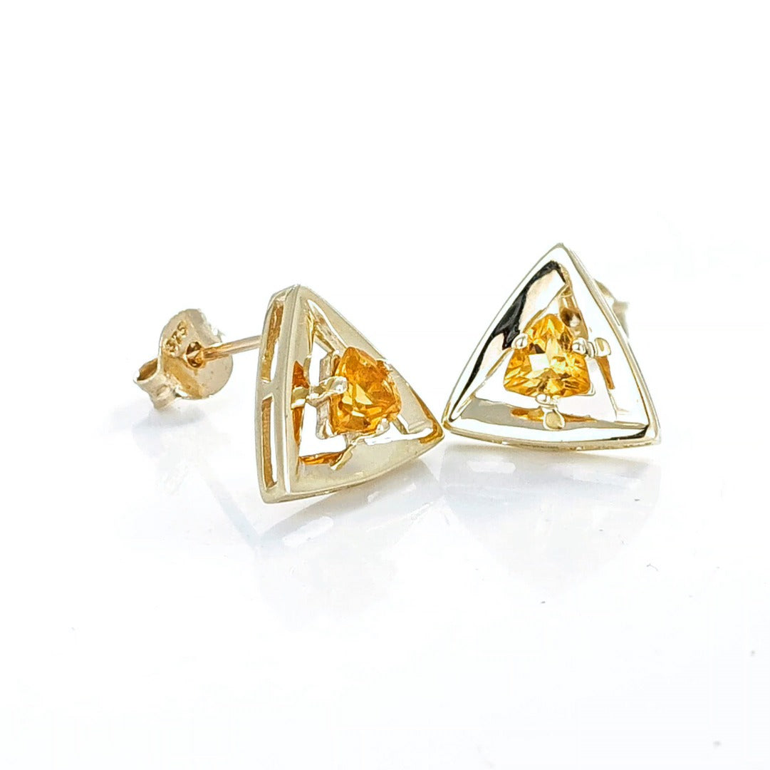 Citrine Earrings 9ct Yellow Gold Studs Studs Trillion