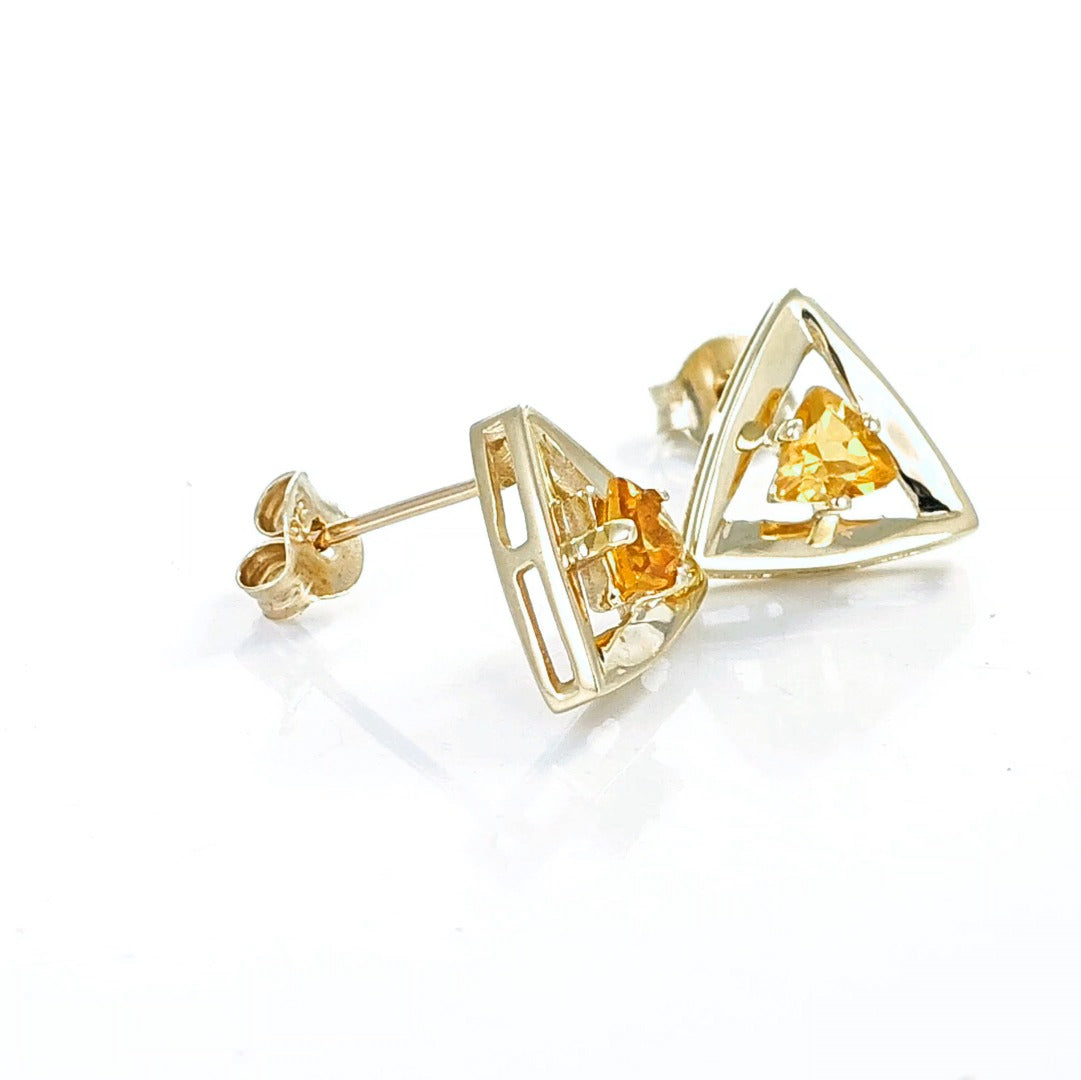Citrine Earrings 9ct Yellow Gold Studs Studs Trillion