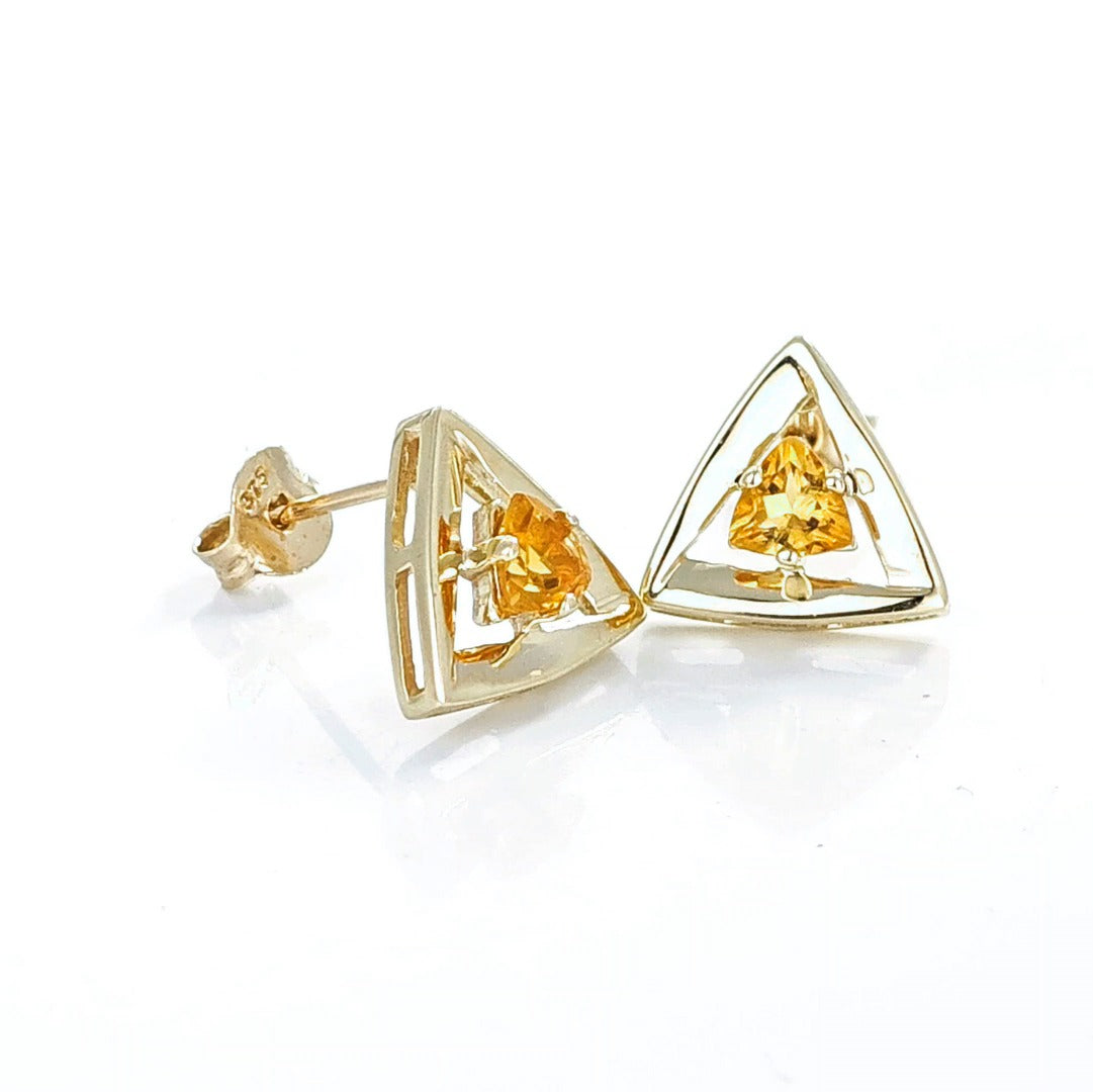 Citrine Earrings 9ct Yellow Gold Studs Studs Trillion