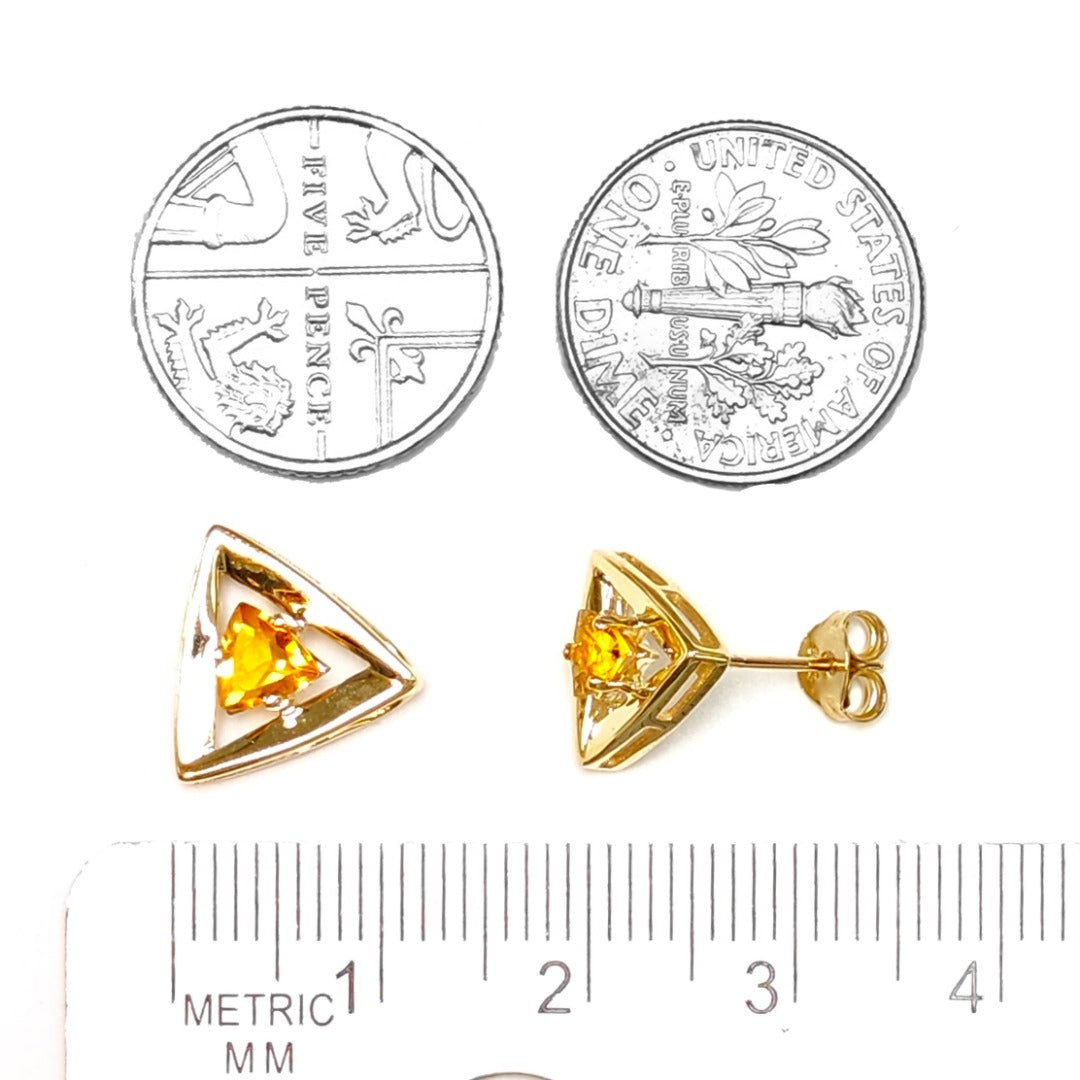 Citrine Earrings 9ct Yellow Gold Studs Studs Trillion