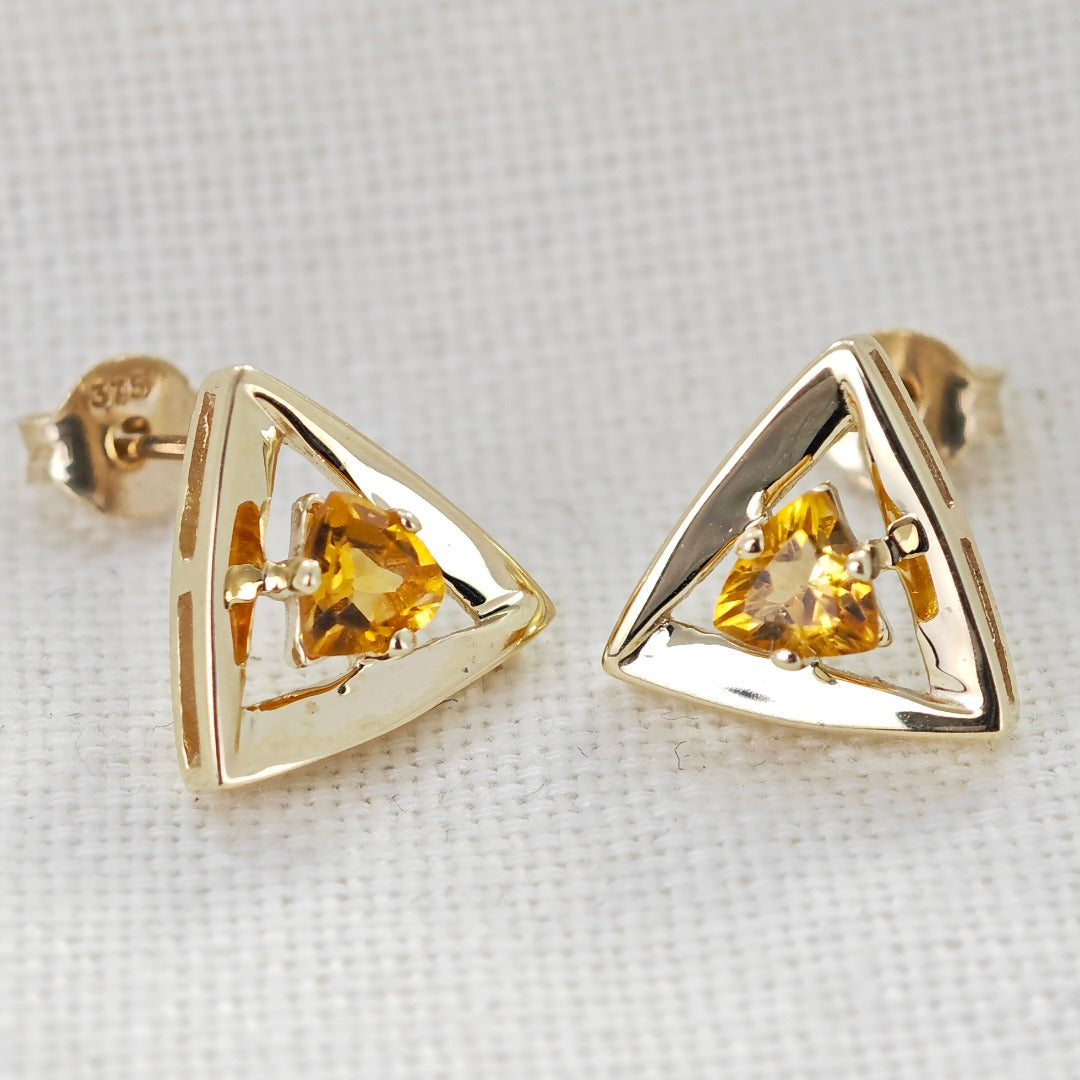 Citrine Earrings 9ct Yellow Gold Studs Studs Trillion