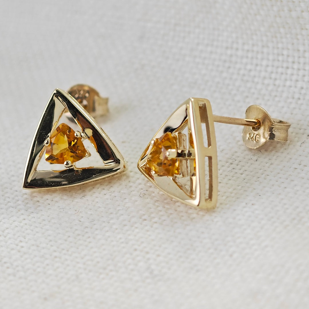 Citrine Earrings 9ct Yellow Gold Studs Studs Trillion