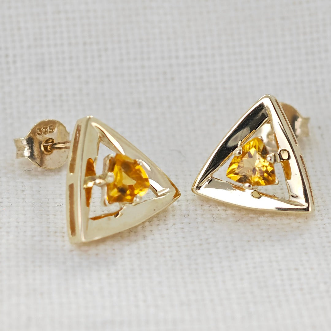 Citrine Earrings 9ct Yellow Gold Studs Studs Trillion