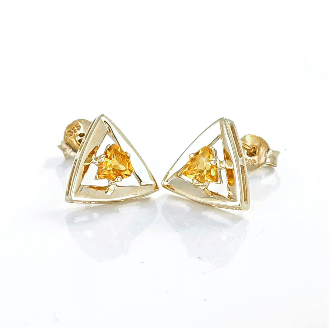 Citrine Earrings 9ct Yellow Gold Studs Studs Trillion