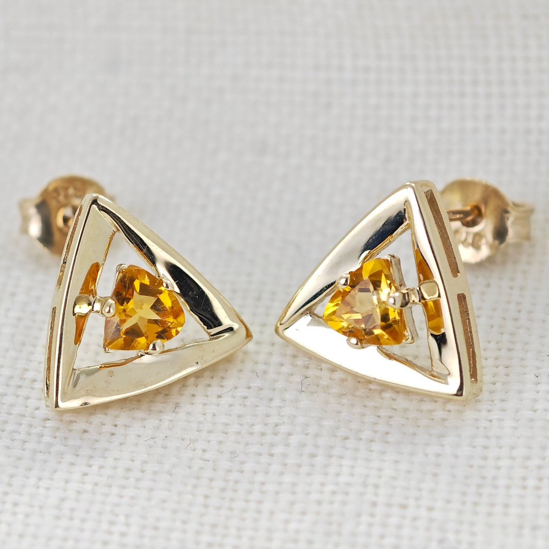 Citrine Earrings 9ct Yellow Gold Studs Studs Trillion