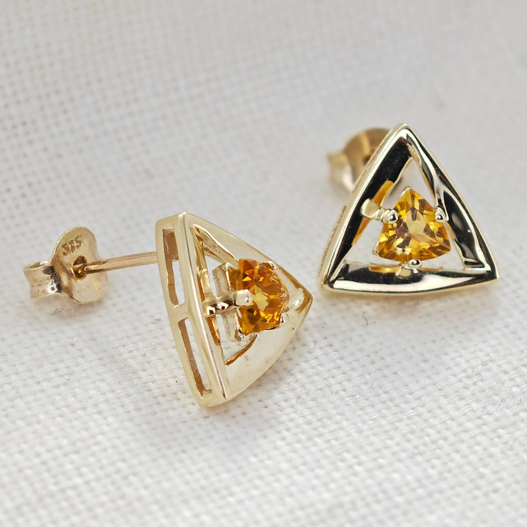Citrine Earrings 9ct Yellow Gold Studs Studs Trillion