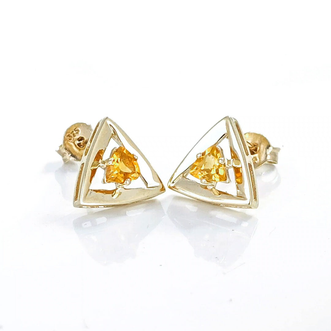 Citrine Earrings 9ct Yellow Gold Studs Studs Trillion