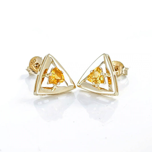 Citrine Earrings 9ct Yellow Gold Studs Studs Trillion