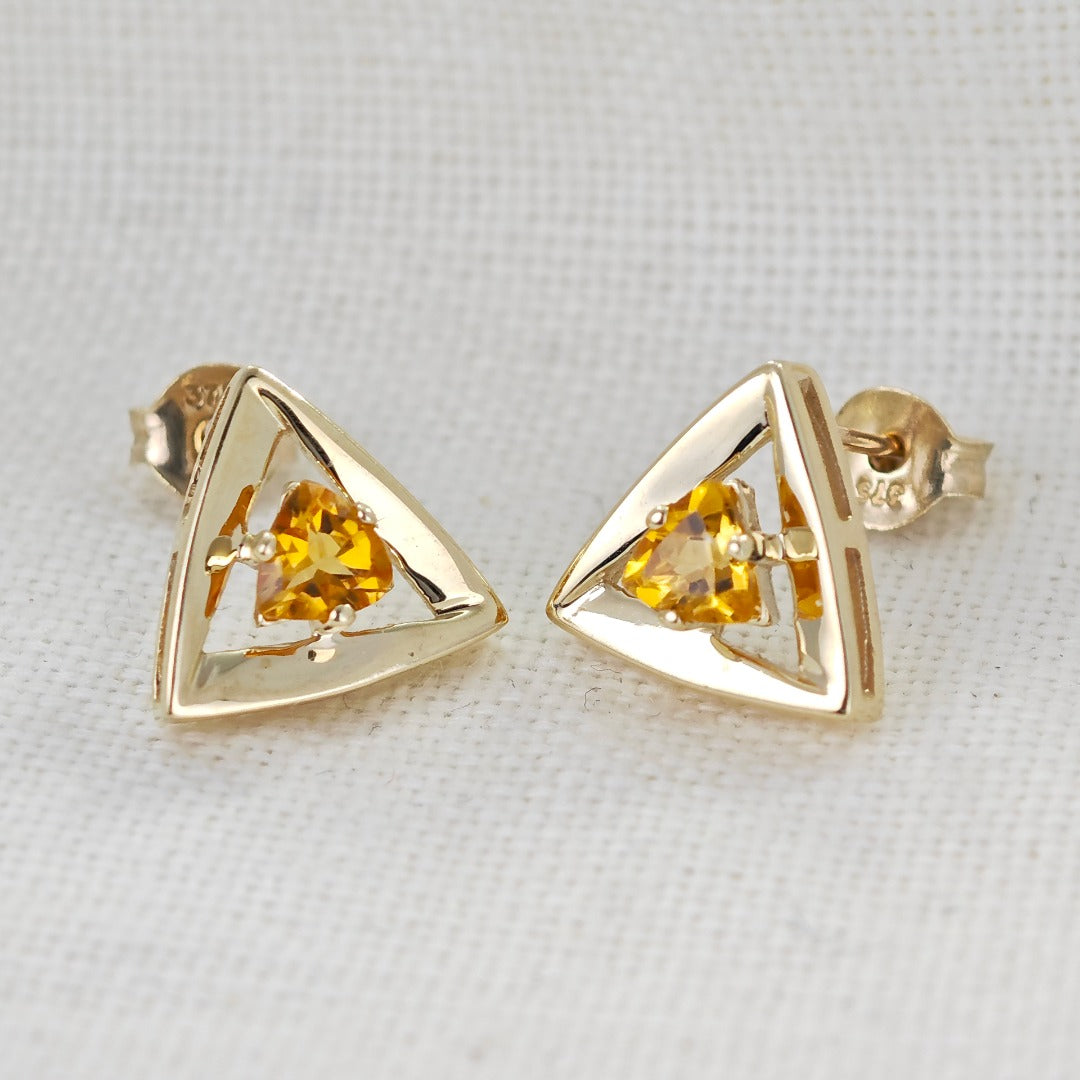 Citrine Earrings 9ct Yellow Gold Studs Studs Trillion
