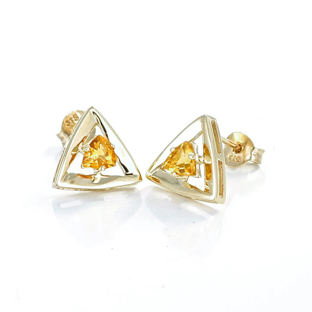 Citrine Earrings 9ct Yellow Gold Studs Studs Trillion