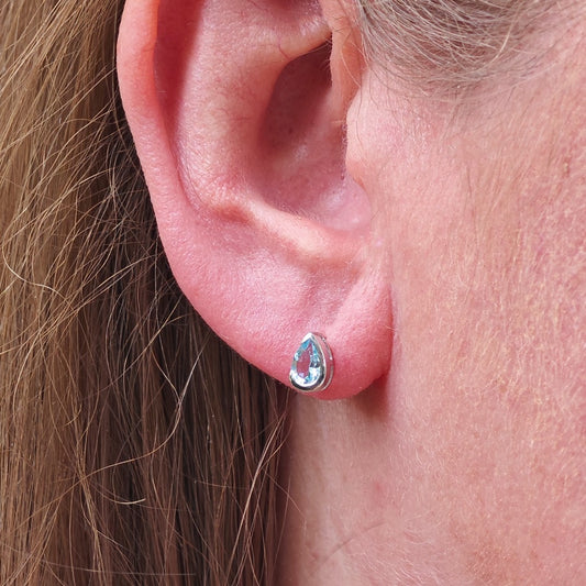 Blue Topaz Earrings Sterling Silver Studs Infinity Loop