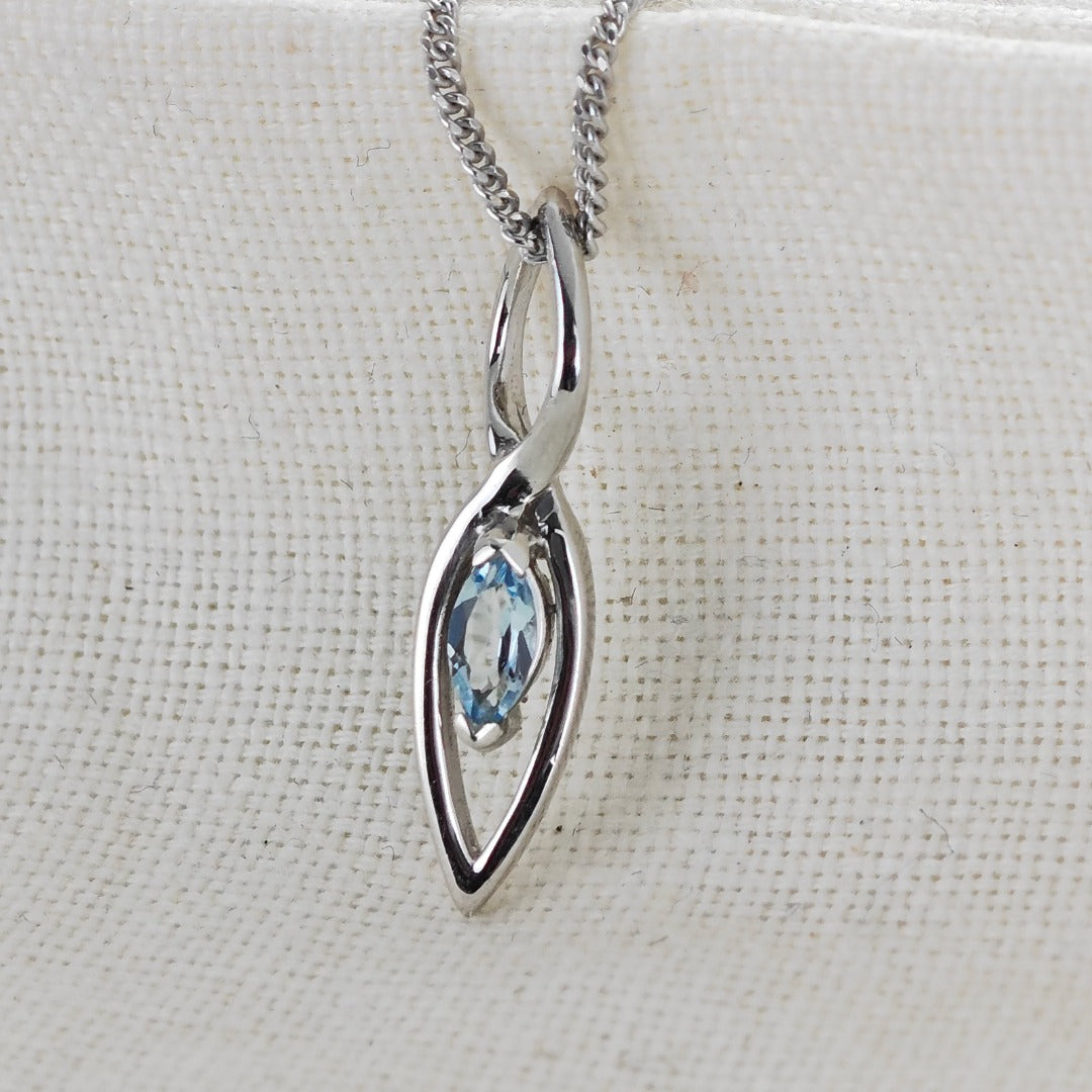 Blue Topaz Pendant Sterling Silver Marquise Infinity Loop