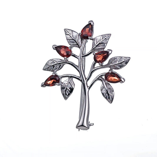 Garnet Brooch Tree of Life Sterling Silver Red Boxed Gift