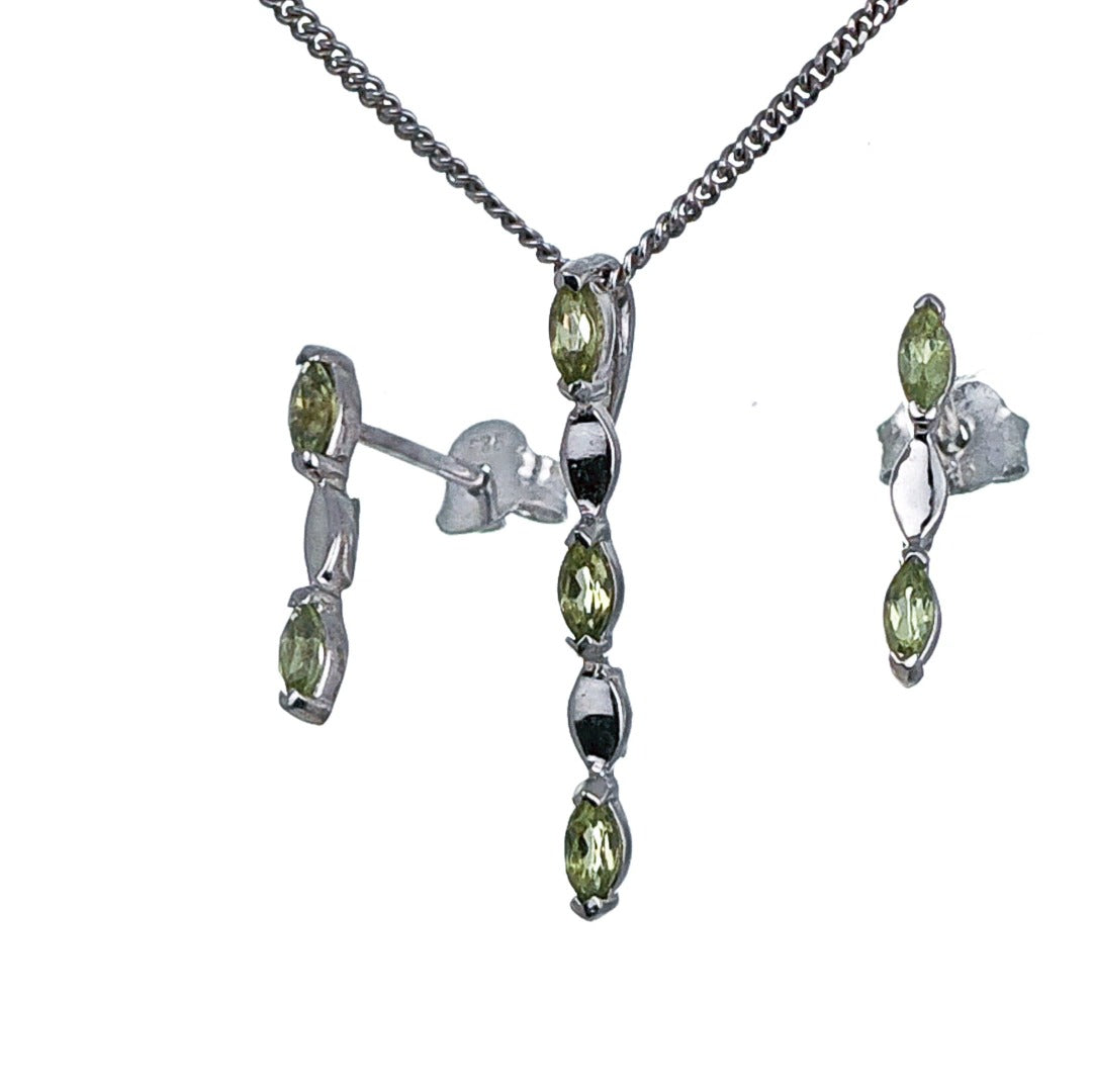 Set Peridot Necklace Earrings Sterling Silver Studs Infinity Marquise