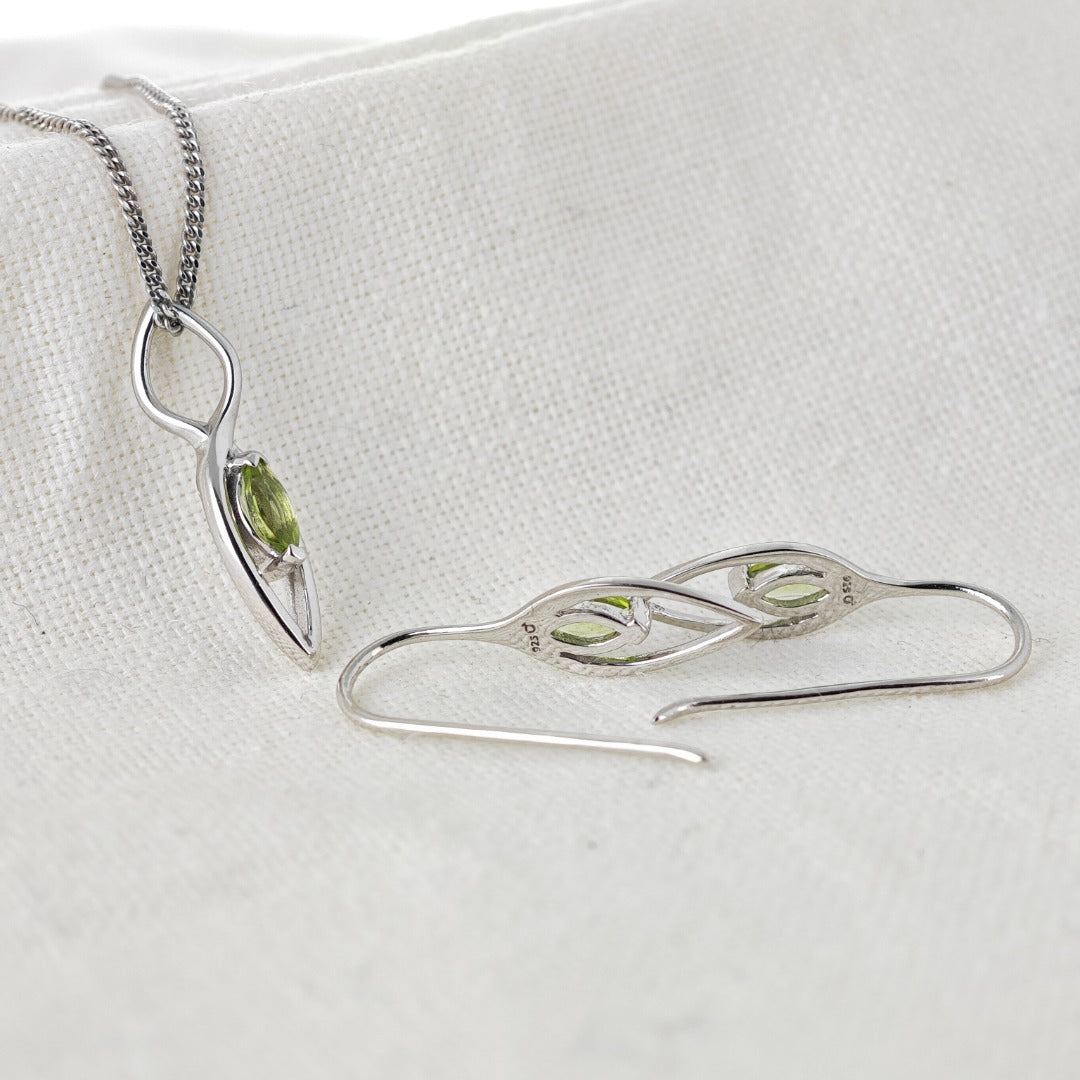 Set Peridot Necklace Dangle Earrings Sterling Silver Marquise