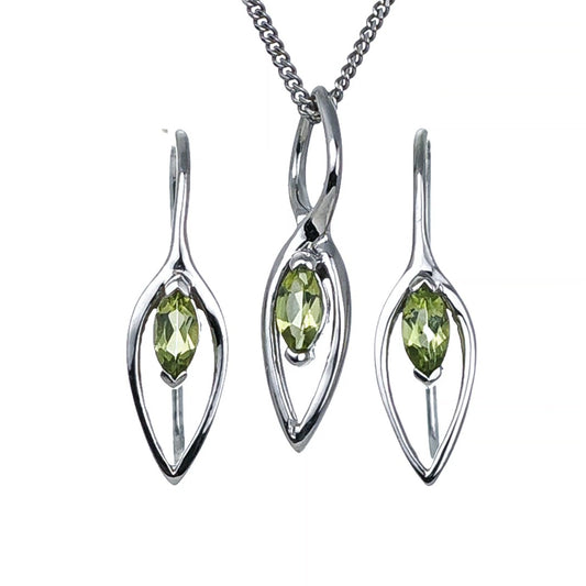 Set Peridot Necklace Dangle Earrings Sterling Silver Marquise