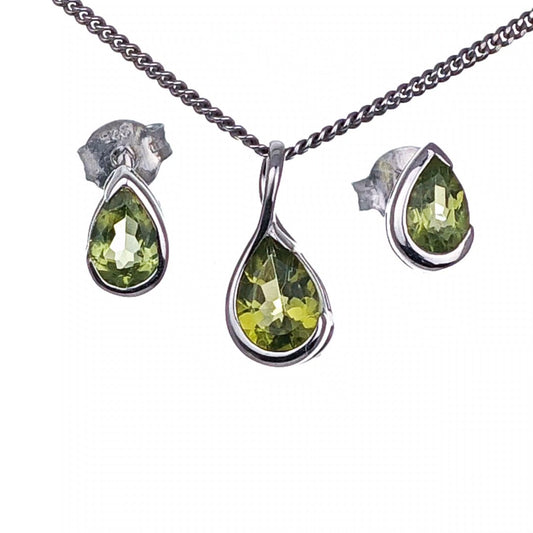 Peridot Pear Earring Pendant Set Sterling Silver