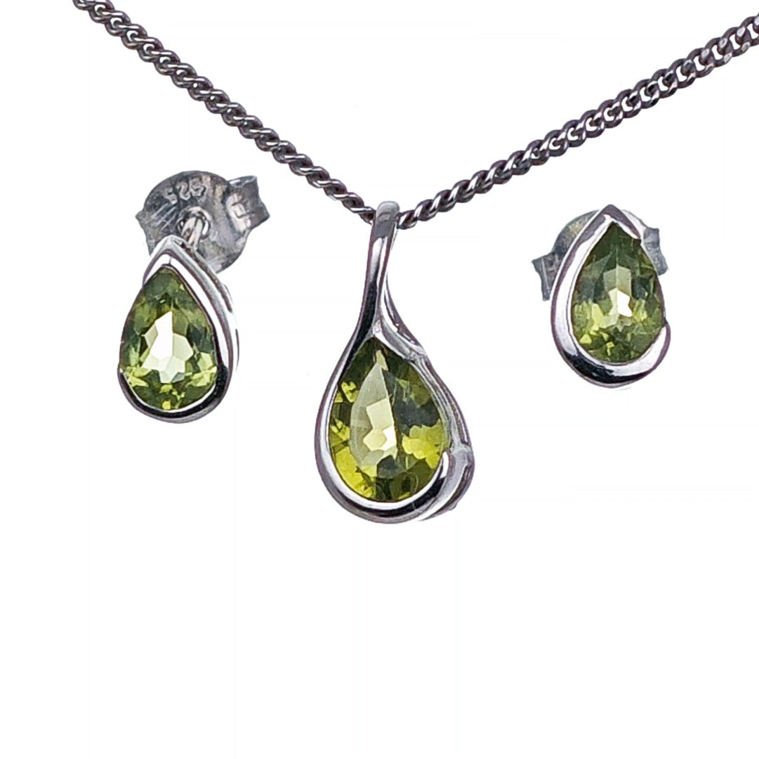 Peridot Pear Earring Pendant Set Sterling Silver