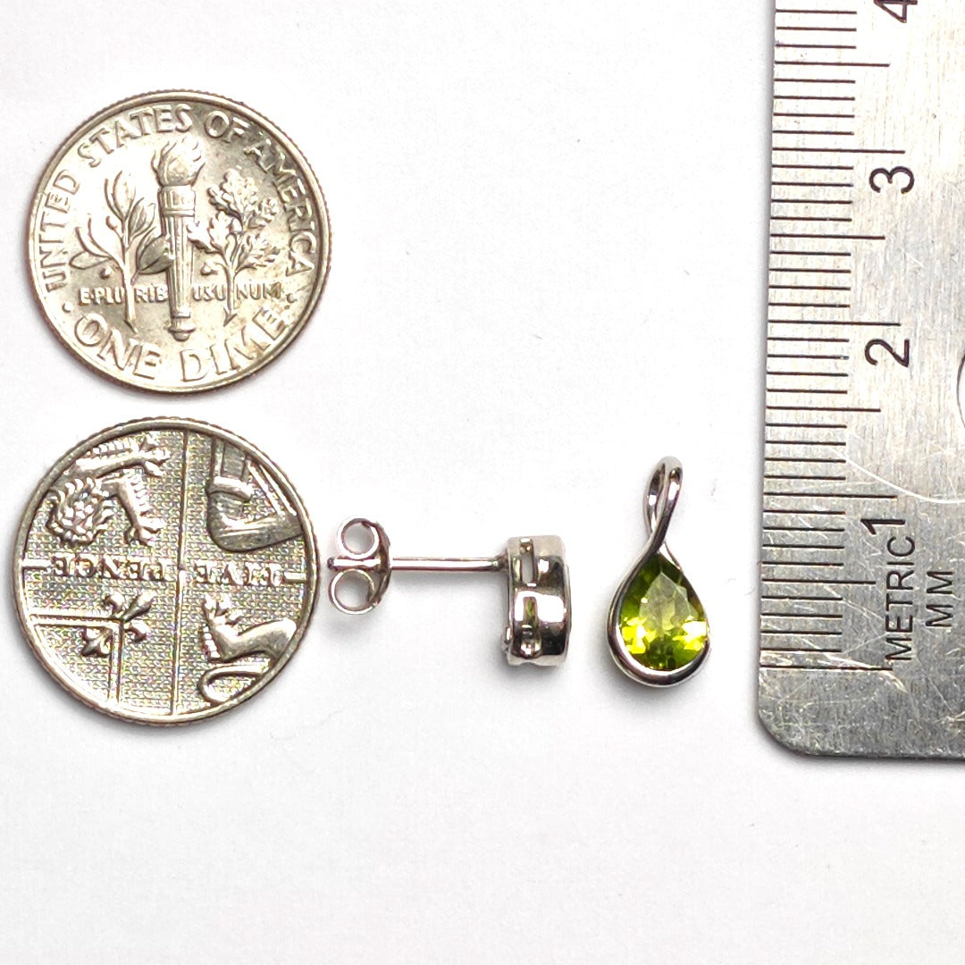 Peridot Pear Earring Pendant Set Sterling Silver Dims