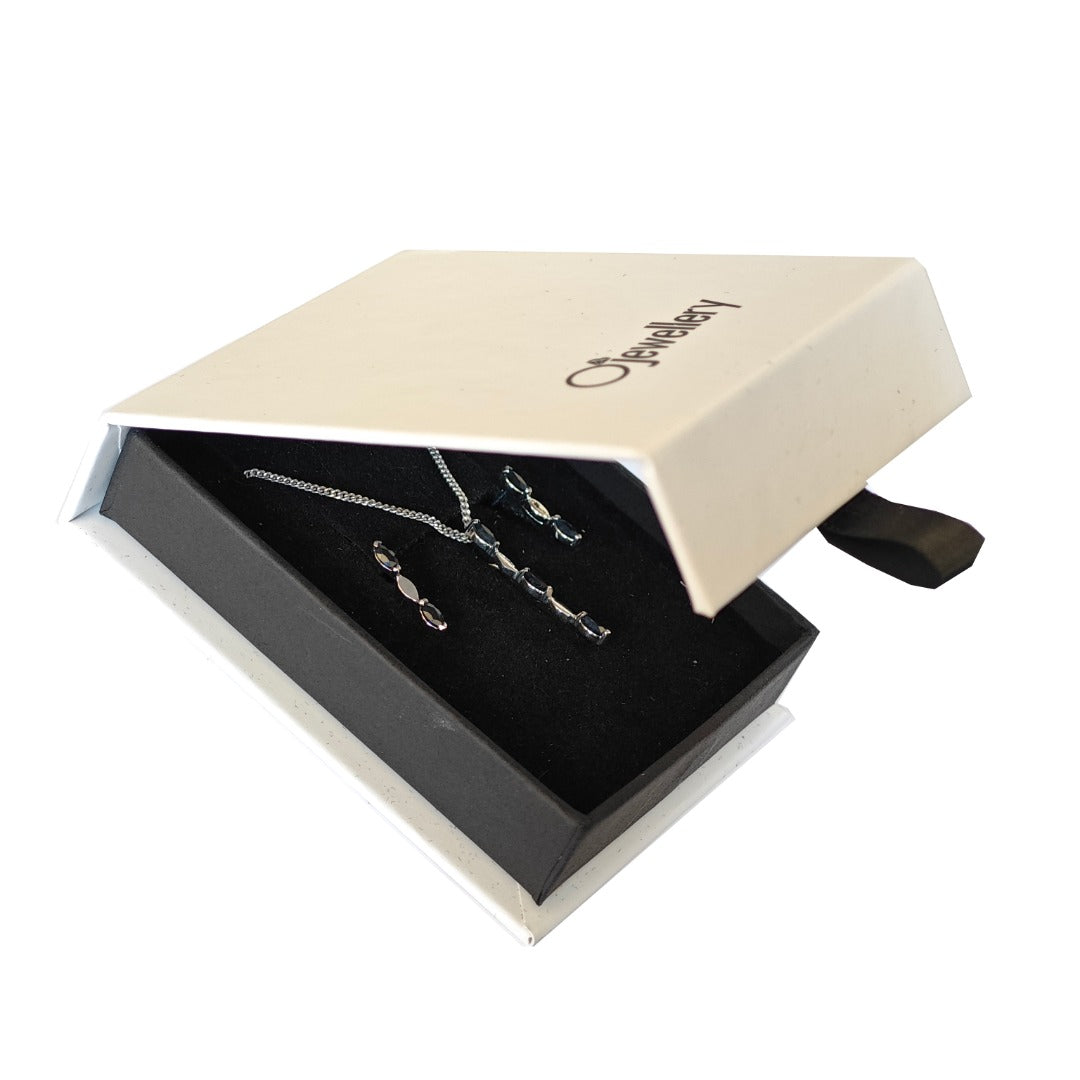 Sapphire Set Pendant Earrings Sterling Silver Marquise Drop