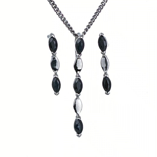 Sapphire Set Pendant Earrings Sterling Silver Marquise Drop