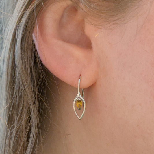 Citrine Set Earrings Pendant Sterling Silver Marquise Infinity Loop