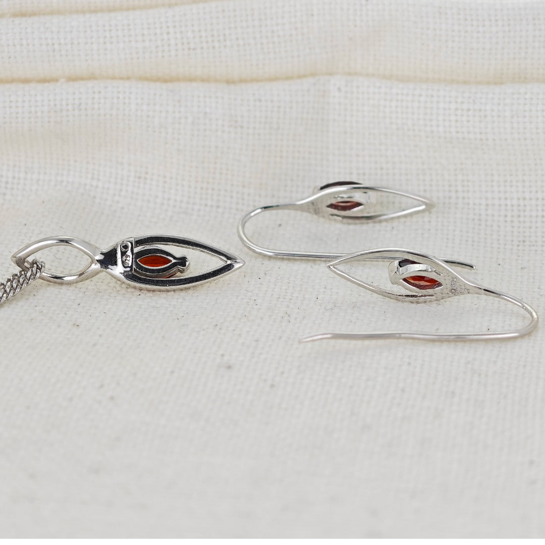 Garnet Set Earrings Pendant Sterling Silver Marquise Dangle