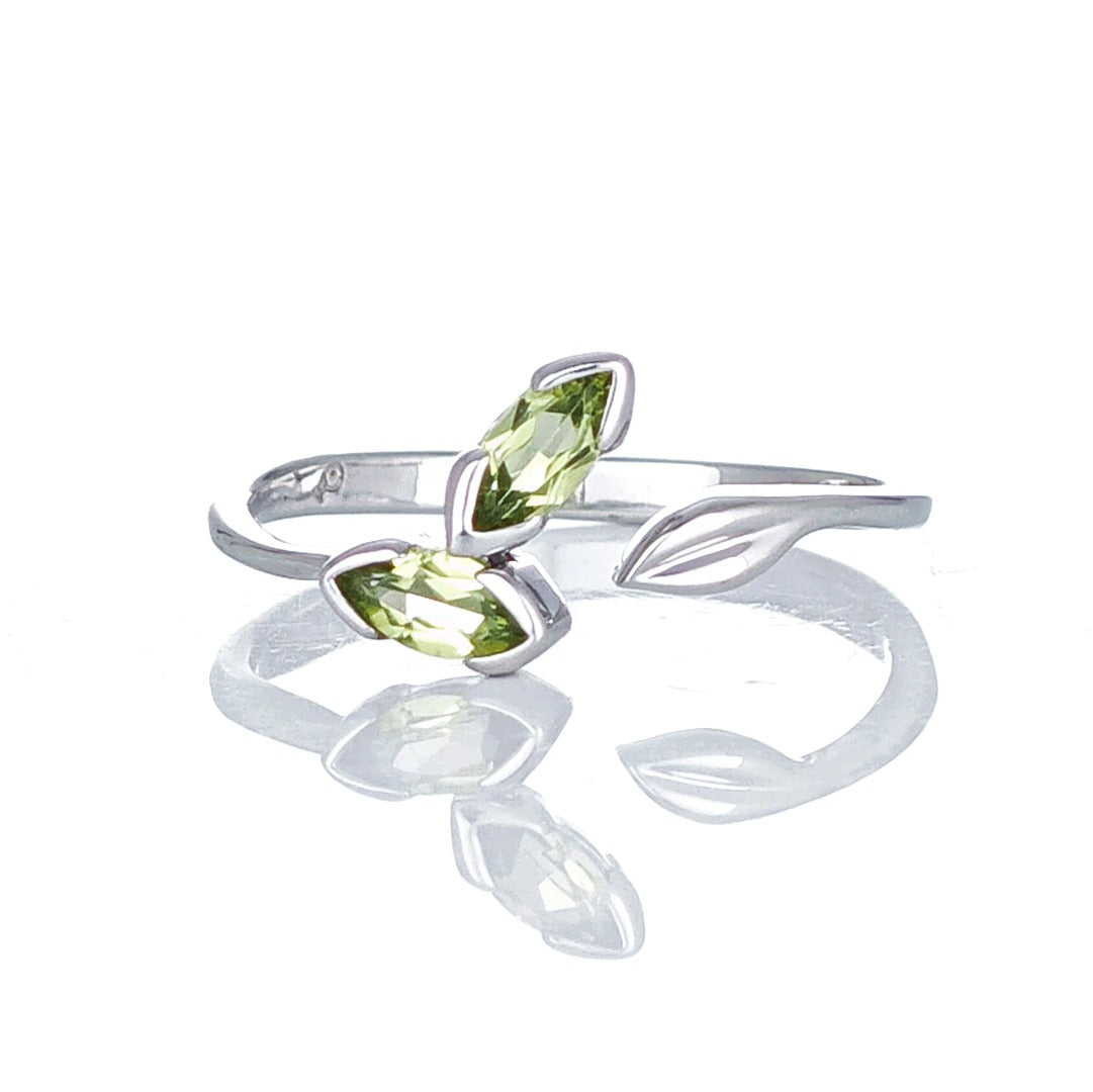 Peridot Ring Sterling Silver Adjustable Size Olive Leaves