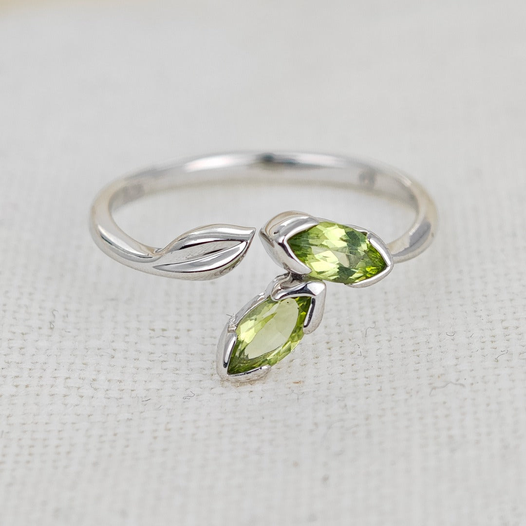 Peridot Ring Sterling Silver Adjustable Size Olive Leaves