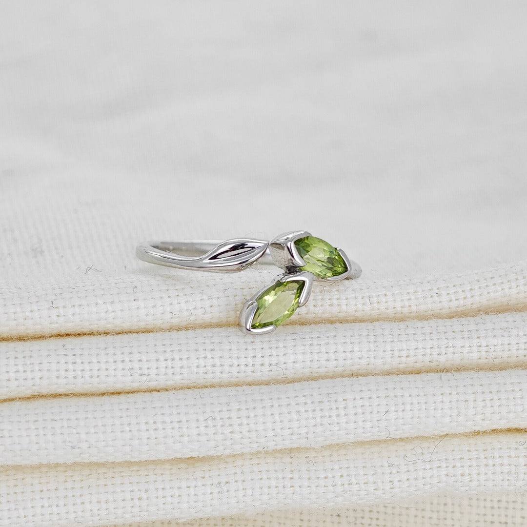 Peridot Ring Sterling Silver Adjustable Size Olive Leaves