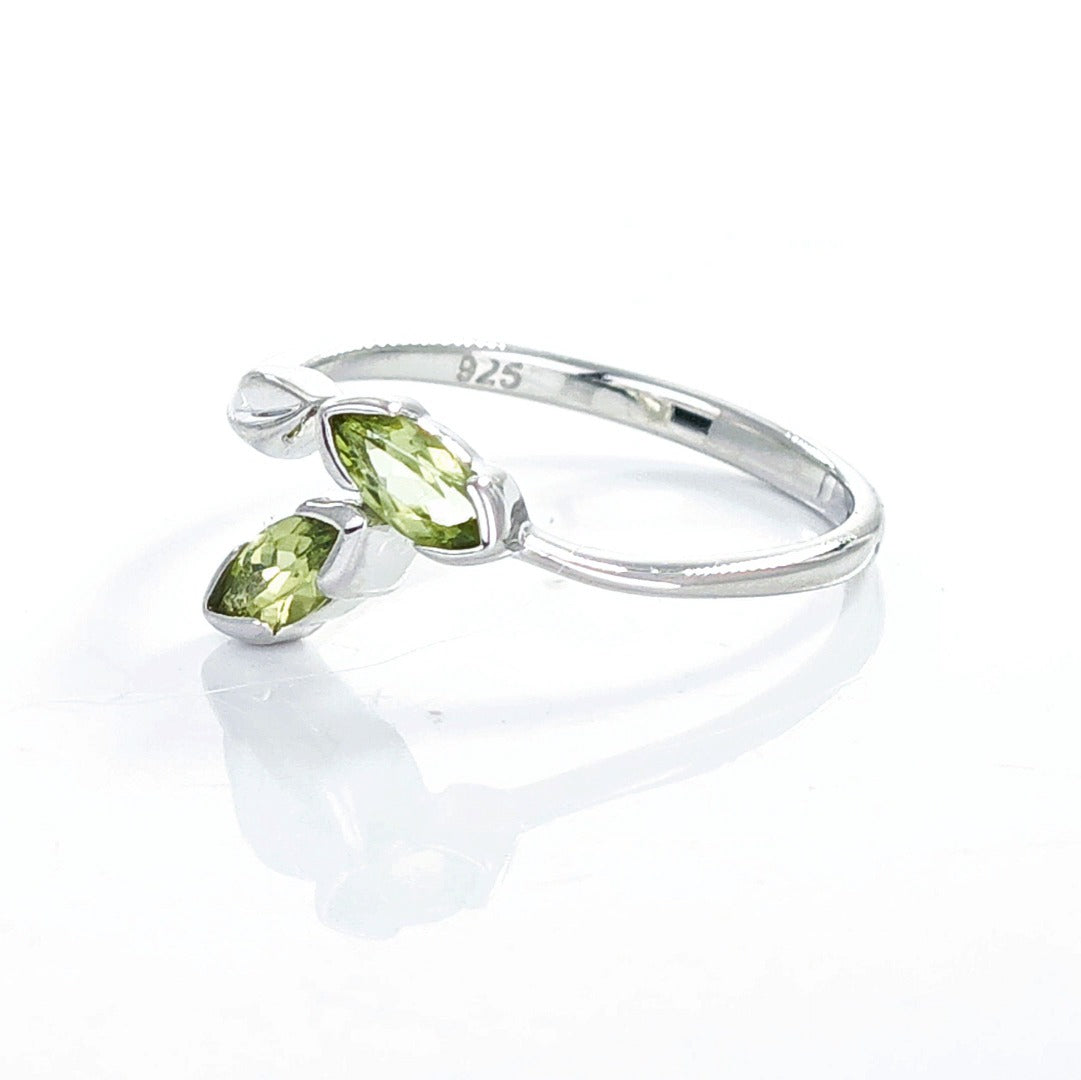 Peridot Ring Sterling Silver Adjustable Size Olive Leaves