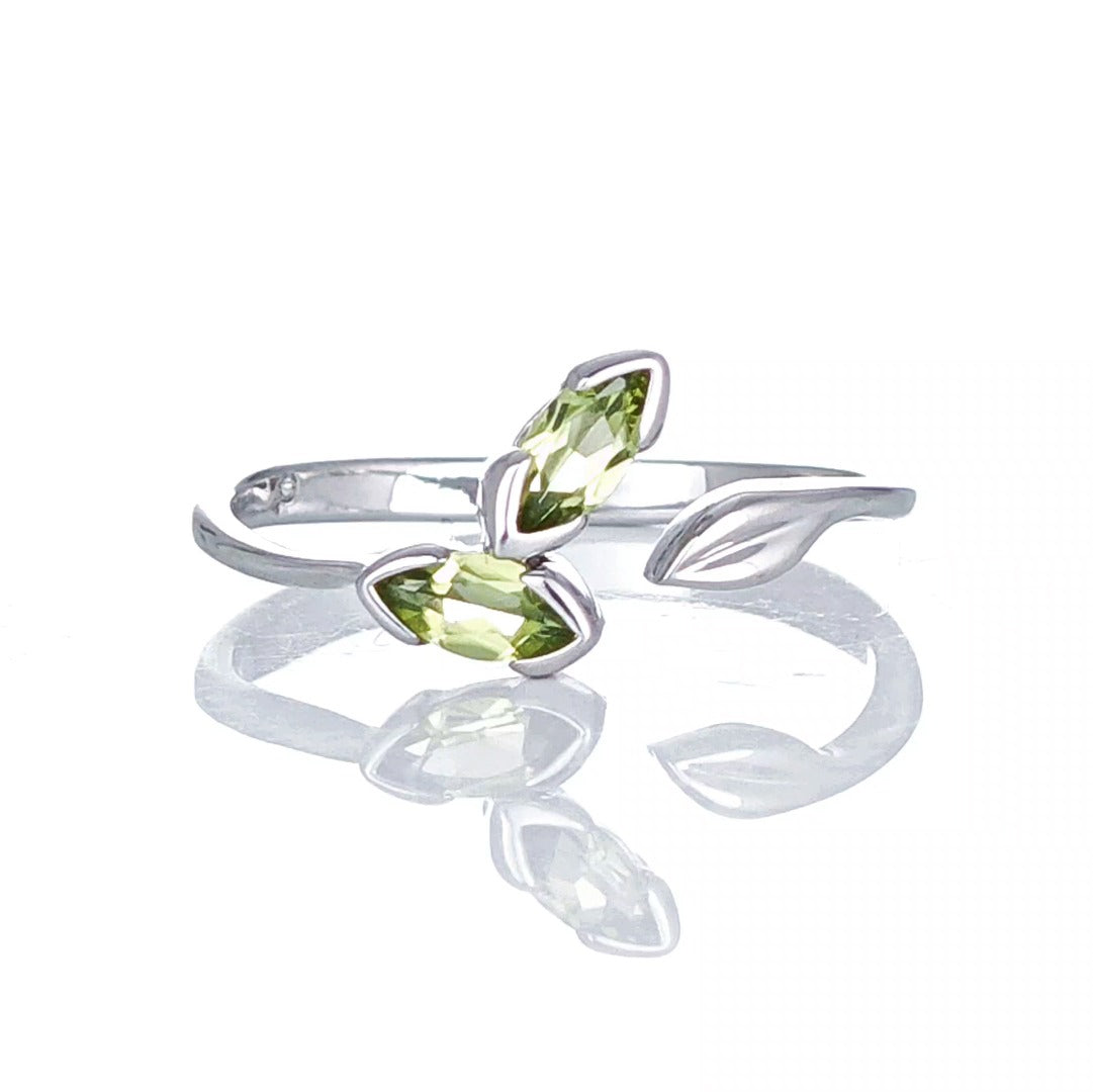 Peridot Ring Sterling Silver Adjustable Size Olive Leaves