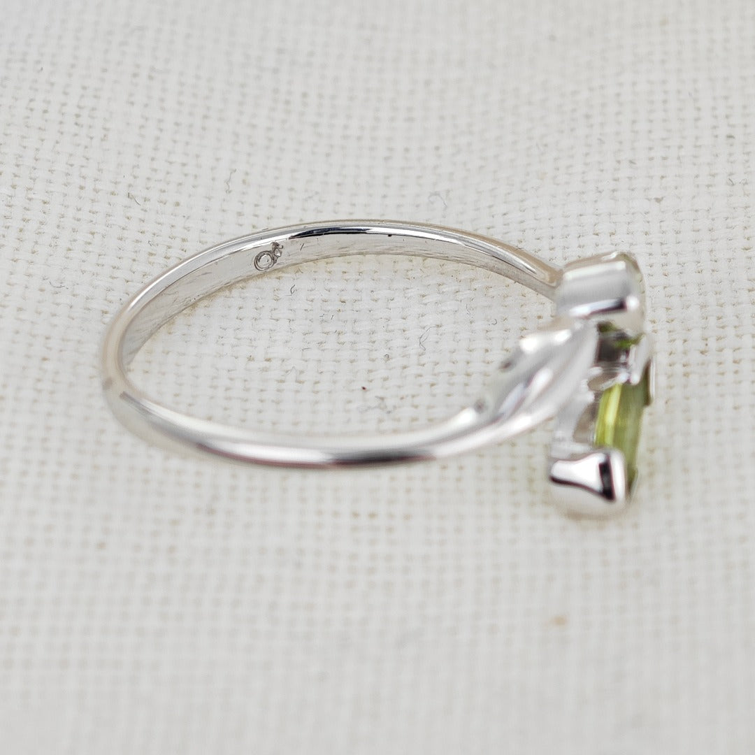 Peridot Ring Sterling Silver Adjustable Size Olive Leaves