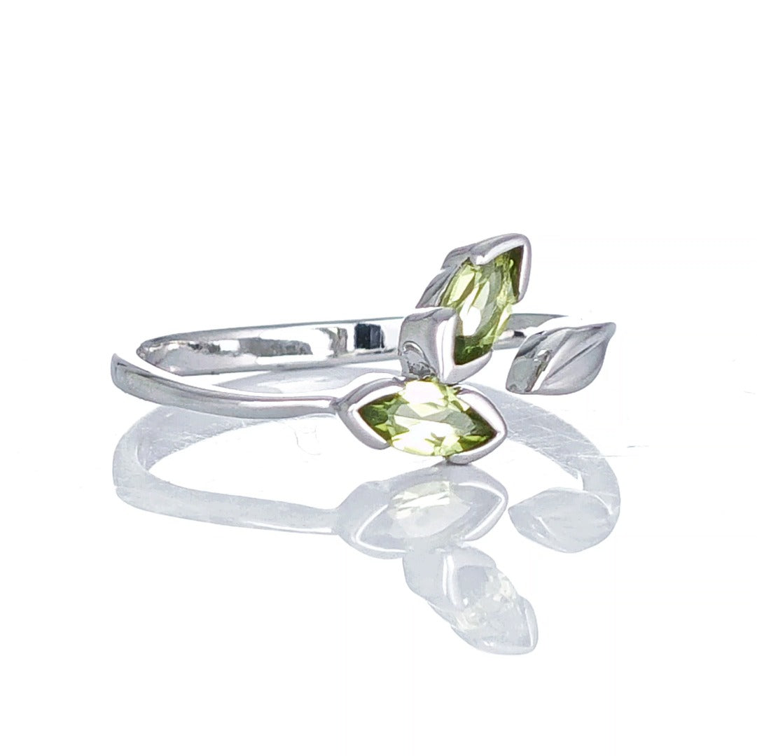 Peridot Ring Sterling Silver Adjustable Size Olive Leaves