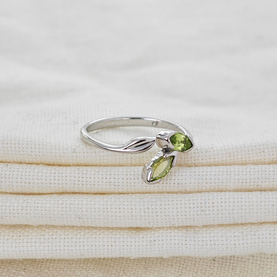 Peridot Ring Sterling Silver Adjustable Size Olive Leaves