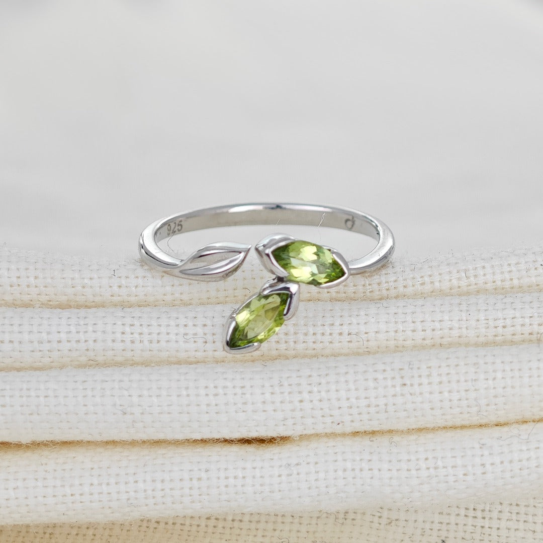 Peridot Ring Sterling Silver Adjustable Size Olive Leaves
