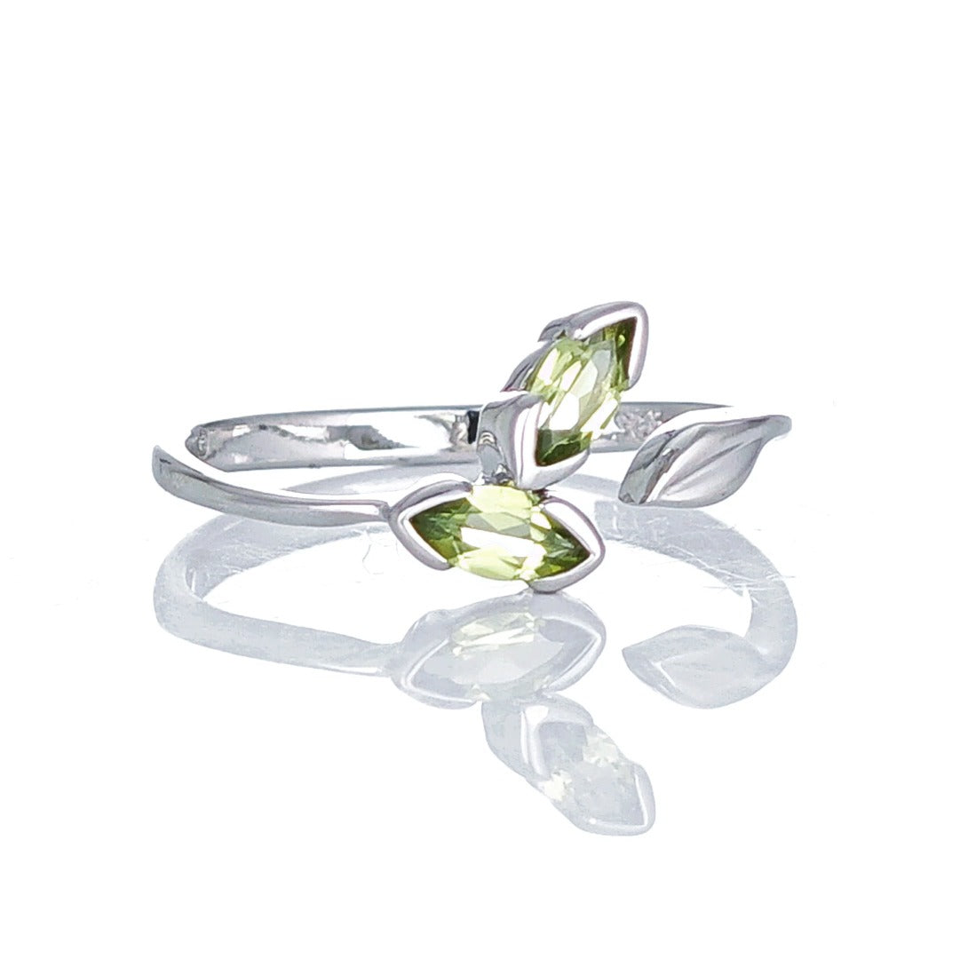 Peridot Ring Sterling Silver Adjustable Size Olive Leaves