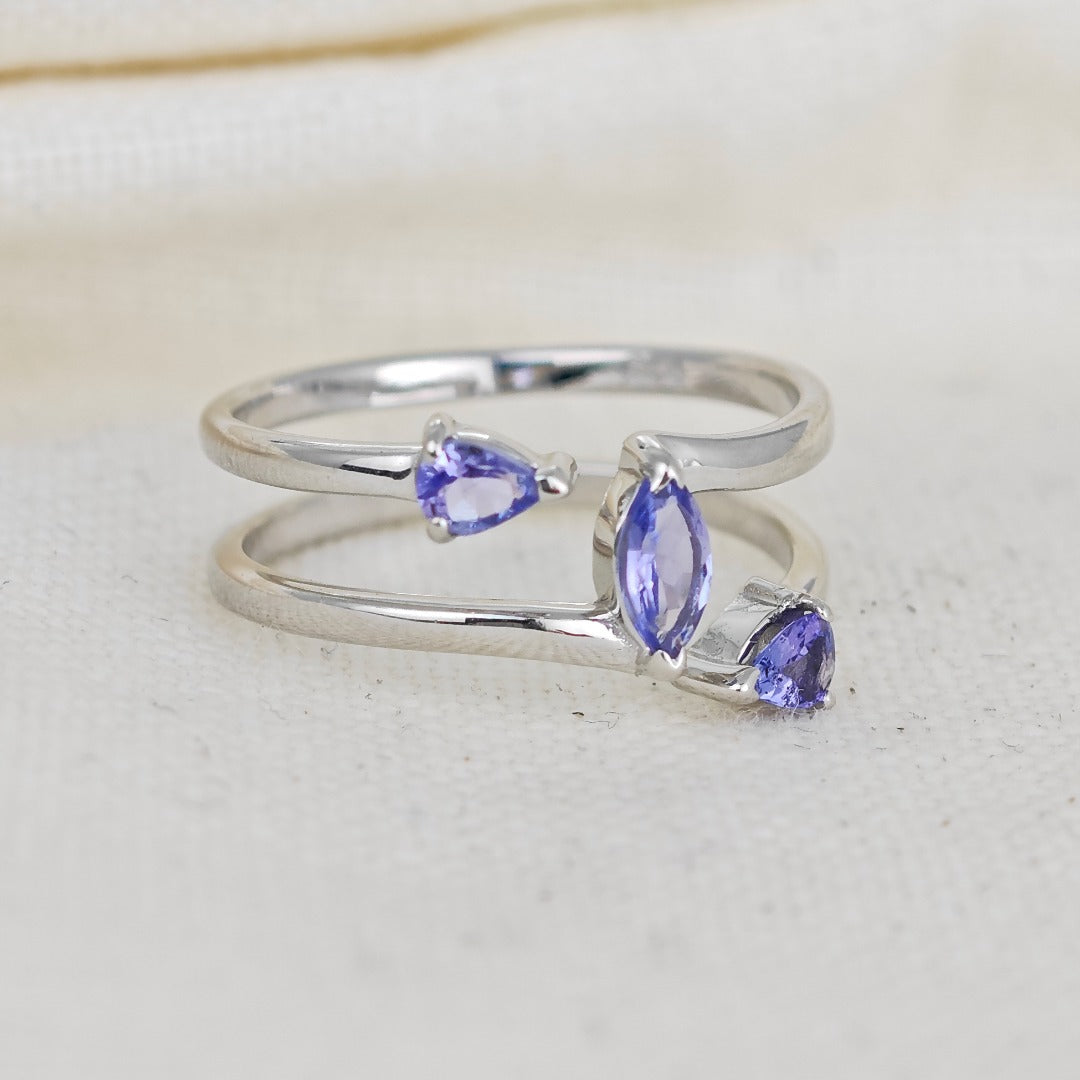 Tanzanite Marquise Trilogy Ring in Sterling Silver