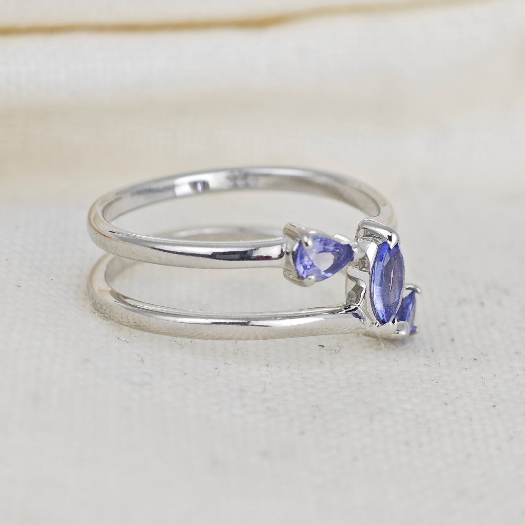 Tanzanite Marquise Trilogy Ring in Sterling Silver