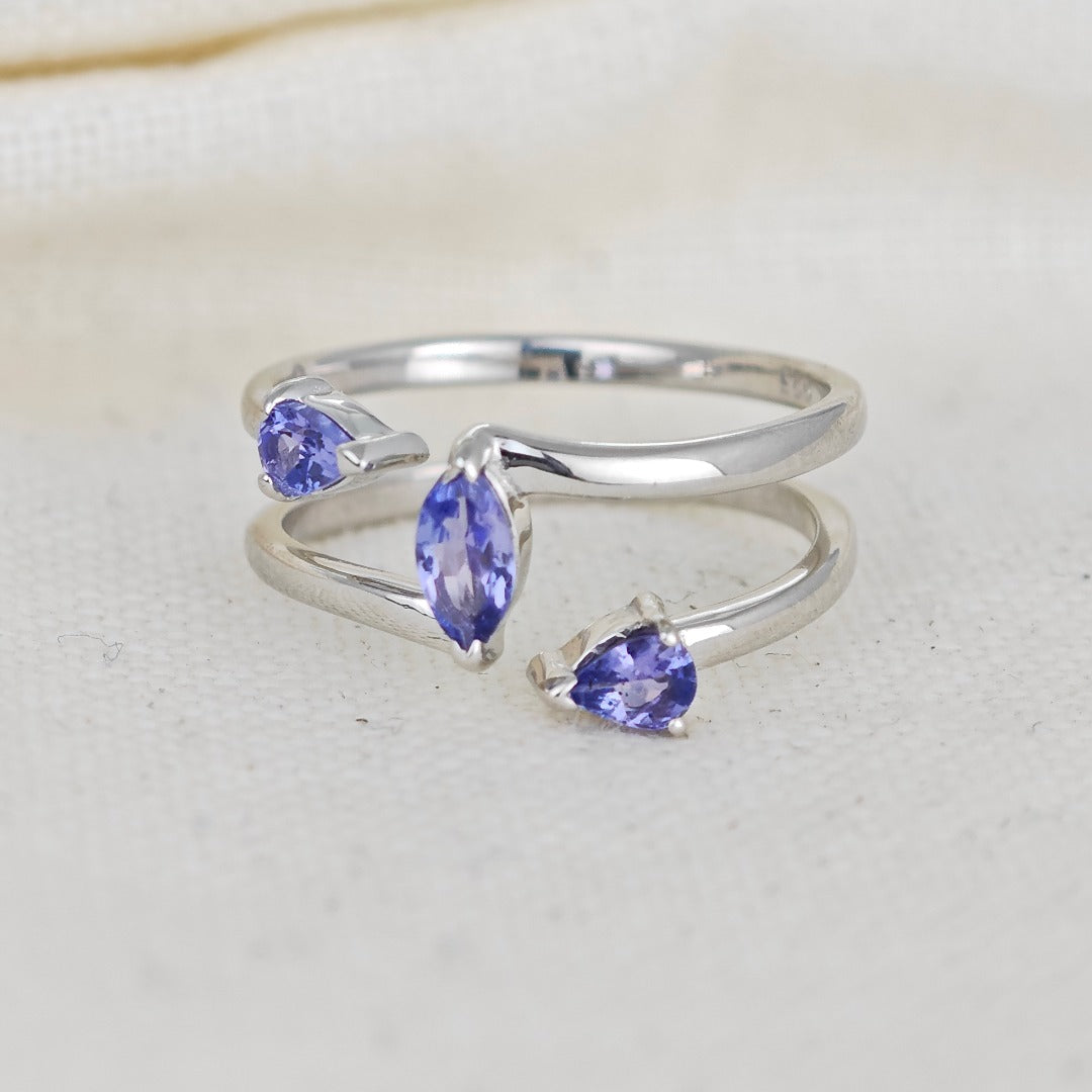 Tanzanite Marquise Trilogy Ring in Sterling Silver