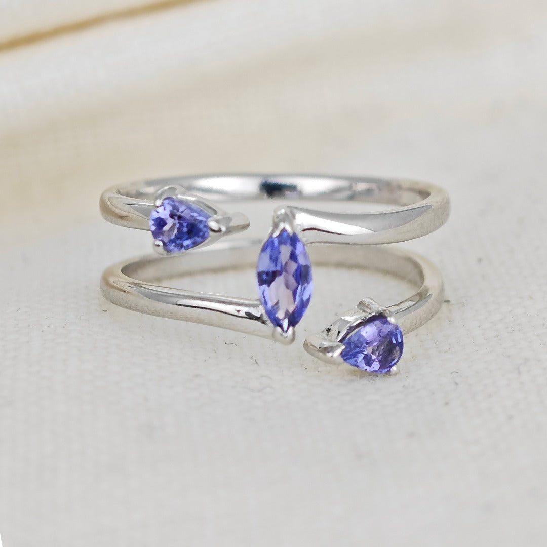 Tanzanite Marquise Trilogy Ring in Sterling Silver