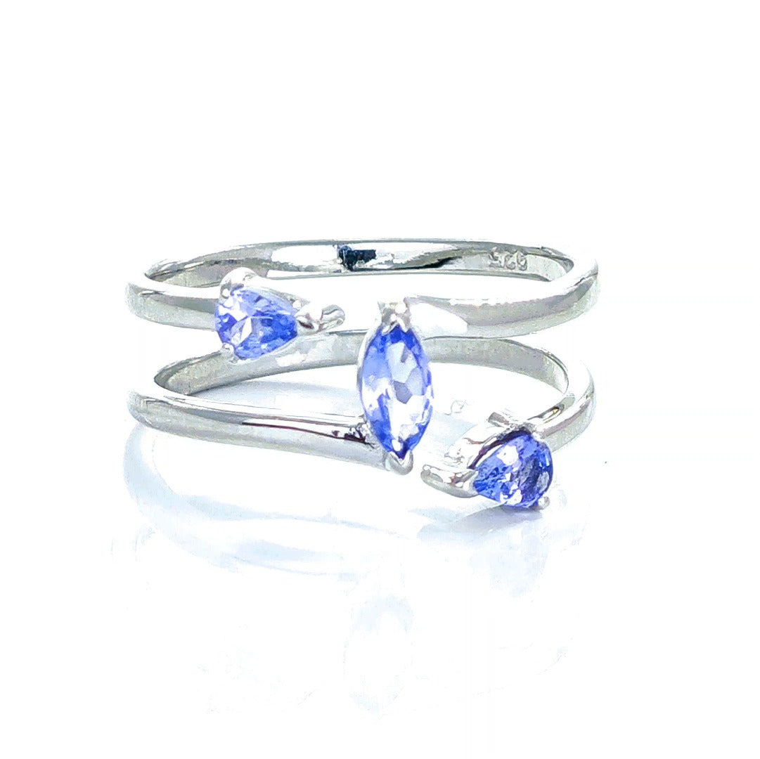 Tanzanite Marquise Trilogy Ring in Sterling Silver