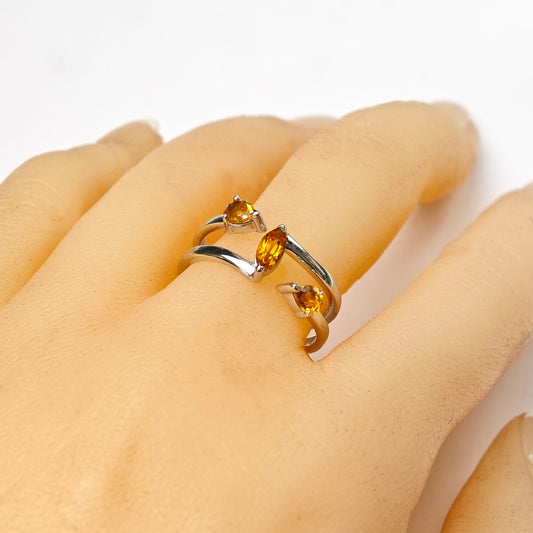 Citrine Ring Sterling Silver Marquise Trilogy Adjustable Double Band