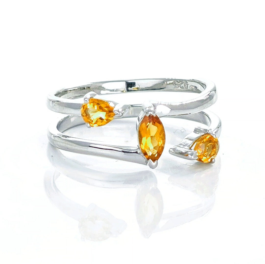 Citrine Ring Sterling Silver Marquise Trilogy Adjustable Double Band