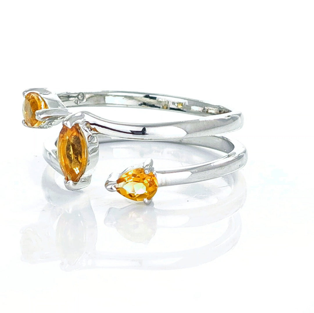 Citrine Ring Sterling Silver Marquise Trilogy Adjustable Double Band