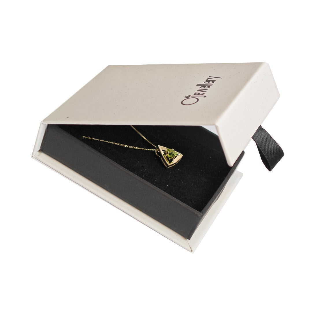 Elegant 9ct Gold Peridot Pendant | Green Trillion Gemstone | Hallmarked | UK Design