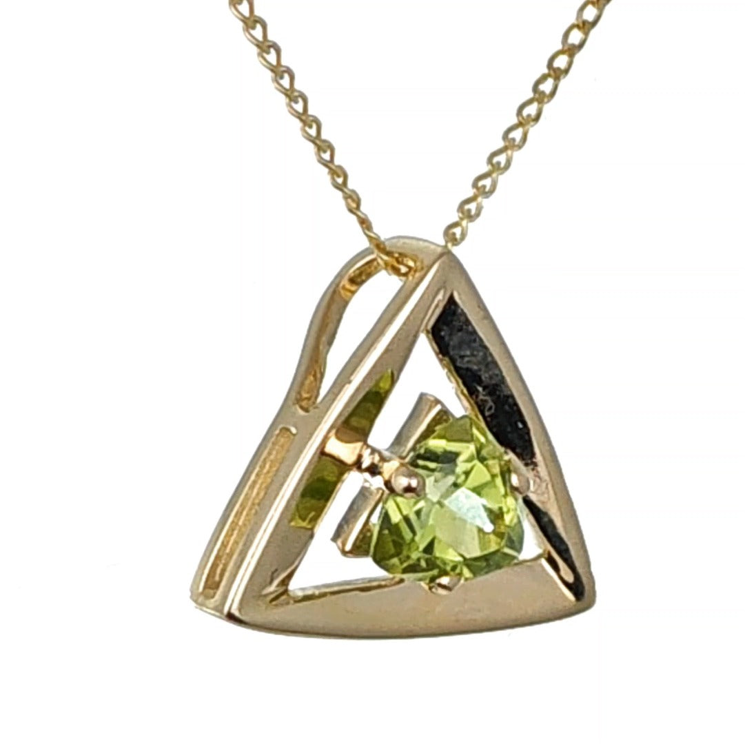 Elegant 9ct Gold Peridot Pendant | Green Trillion Gemstone | Hallmarked | UK Design
