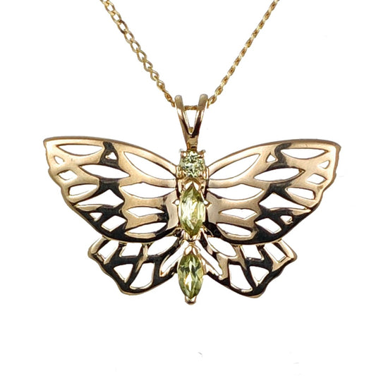9ct Gold Peridot Butterfly Necklace UK Design Handmade Hallmarked