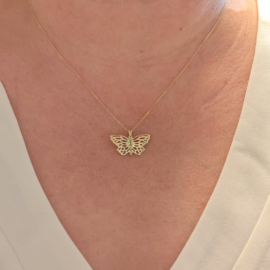 9ct Gold Peridot Butterfly Necklace UK Design Handmade Hallmarked